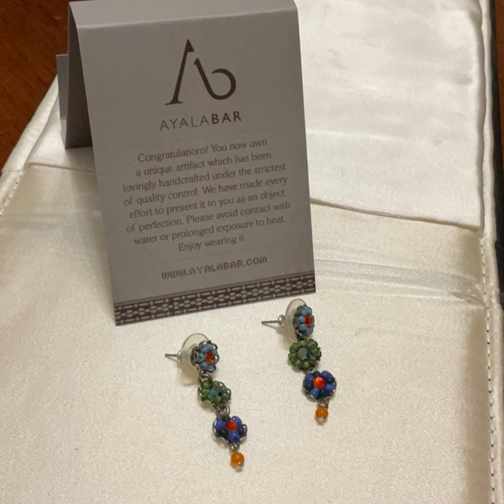 AyalaBar Multicolor Floral Drop Earrings - Blue, Green & Orange Accent